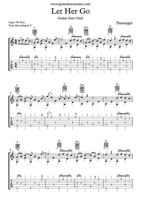 Let Her Go - chords and lyrics by Passenger includes correct guitar tab.