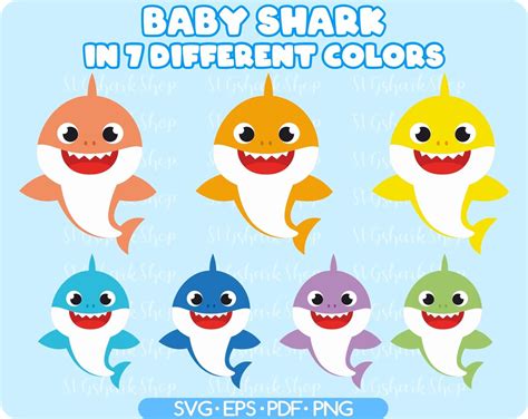 Baby Shark SVG 7 different colors Baby Shark SVG eps pdf PNG | Etsy | Baby shark, Handmade ...