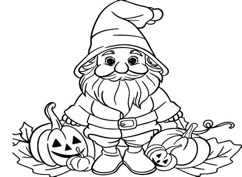 Gnome And Jack O' Lantern Coloring Page - Free Printable Coloring Pages