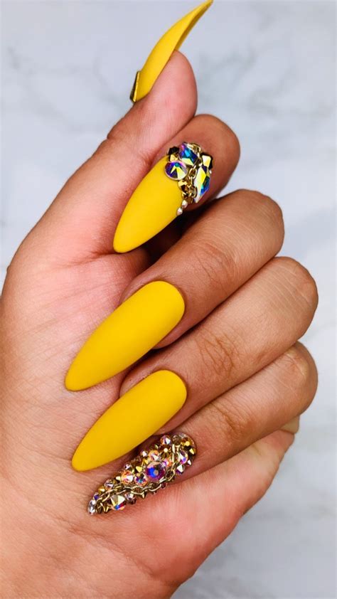 Mustard Yellow Nails Swarovski Nails Gold Nails Chain | Etsy