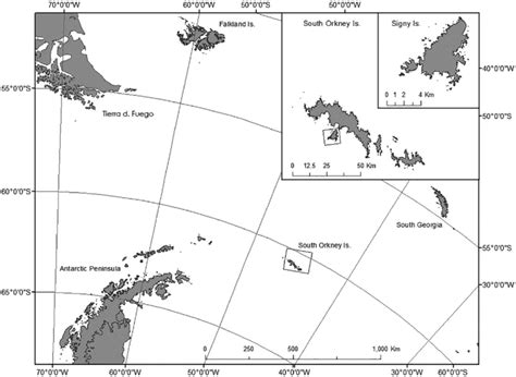 Location of Signy Island in the South Orkney Island archipelago ...