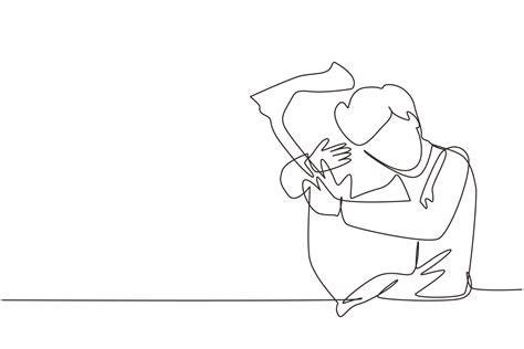 Single continuous line drawing male sleeping while hugging pillow ...