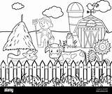 Coloring Book For Kids Happy farm Cows On The Barn And Farmer  sketch template