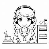 Premium Vector  Line Call Center operator With Headset And Laptop sketch template