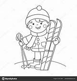 Coloring Page Outline Of Kartun Anak Laki Dengan ski Olahraga  sketch template