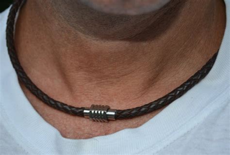 Mens Leather Necklace Magnetic Clasp Man Necklace Mens