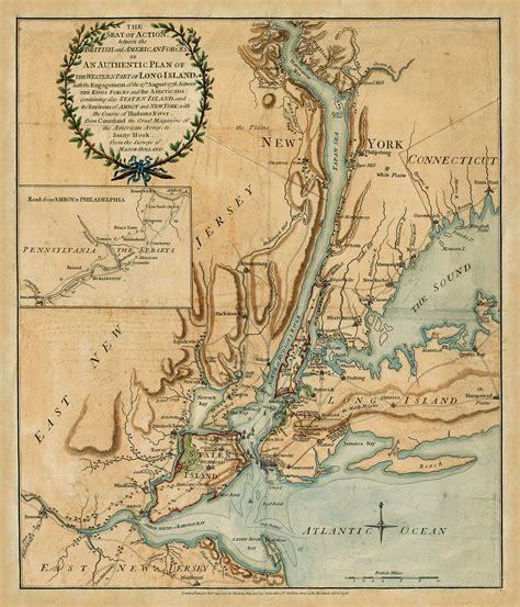 Map of New York, 1776, Long Island, Brooklyn, New Jersey, Staten Island ...