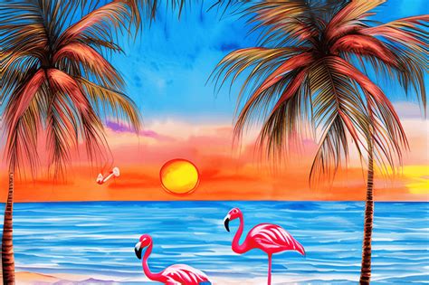 Flamingo on Beach at Sunrise · Creative Fabrica