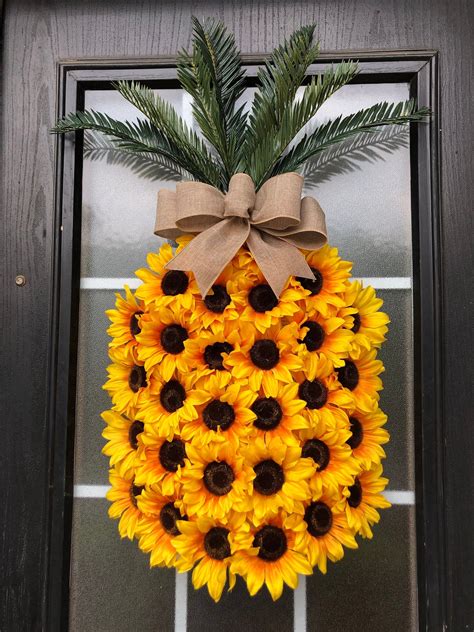 Pineapple Sunflower Wreath, Pineapple Wreath, Spring Wreath, Summer Wreath, Fruit Wreath, Aloha ...