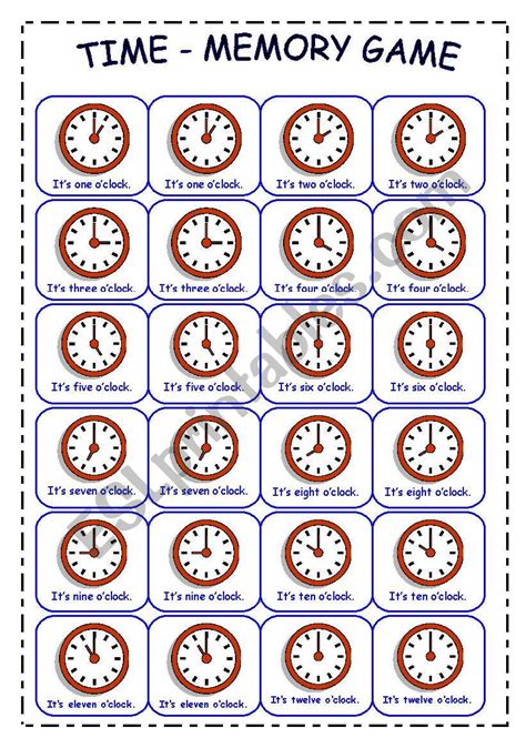 TIME - MEMORY GAME - ESL worksheet by ElineScheffer