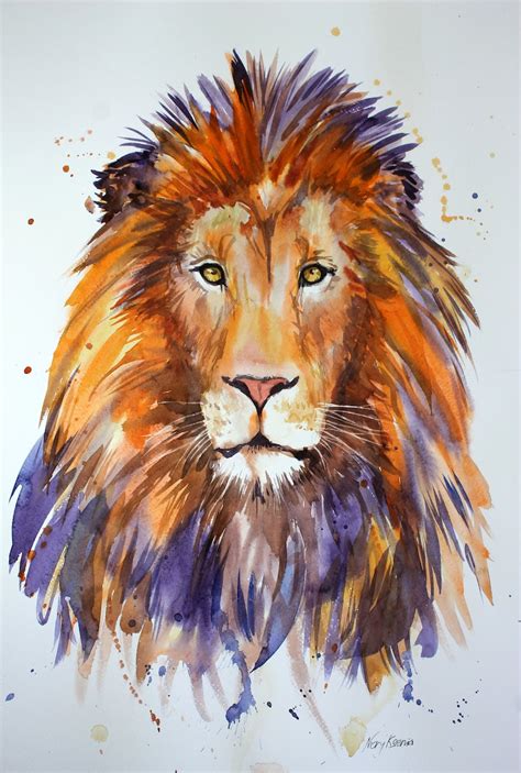 Lion large Original watercolor painting illustration Safari | Etsy