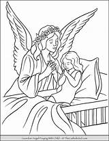 Guardian Angel And Child Praying At Bedtime Coloring Page  sketch template