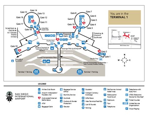 San Diego International Airport Terminal 1 Map - San Diego CA 92138-2776 • mappery