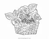 Roses Basket Beautiful Coloring Page For Kids  Free Floral Bouquets sketch template