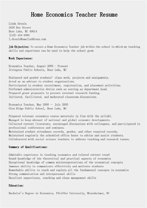 Resume Samples: Home Economics Teacher Resume Sample