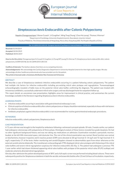 (PDF) Streptococcus Bovis Endocarditis Post Colonic Polypectomy