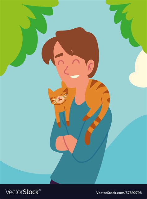 Man with cute cat Royalty Free Vector Image - VectorStock