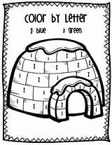 Color By Letter Ii Igloo Blue & Green sketch template