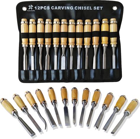 Professional Wood Carving Chisel Set - 12 Piece Sharp Woodworking Tools w/ Carrying Case - Great ...