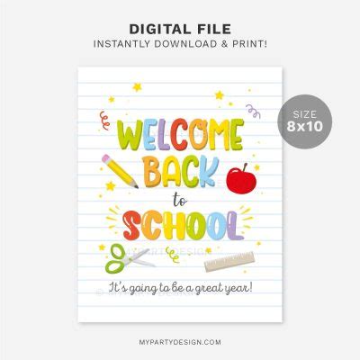 Welcome Back to School Sign, Printable PDF - My Party Design