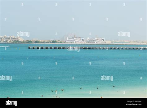 The view on runway of Skydive Dubai and Jumeirah Palm man-made island, Dubai, UAE Stock Photo ...