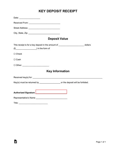 Free Key Deposit Receipt Template - PDF | Word – eForms