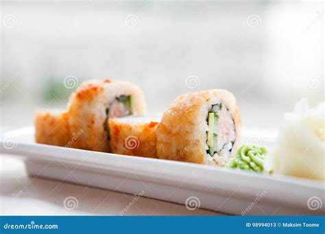 Flying fish roe maki stock image. Image of prepared, delicacy - 98994013