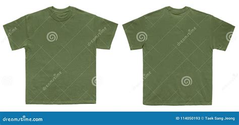 Blank T Shirt Color Military Green Template Front and Back View Stock Image - Image of ...