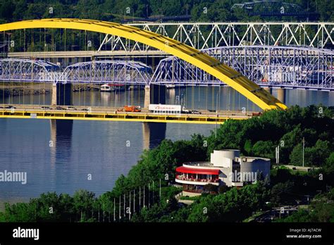 The Ohio River beneath the bridges crossing from Northern Kentucky into ...