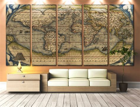 LARGE Wall Art World Map Canvas Print / Vintage World Map