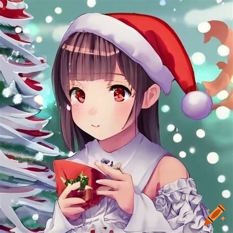 Cute anime girl celebrating christmas on Craiyon