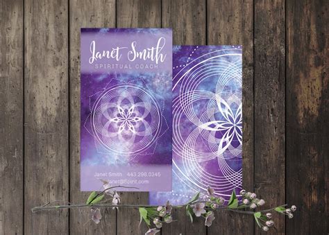 Spiritual Business Card, Sacred Geometry, Template, Purple, Healer, Chakra, Yoga, Meditation ...