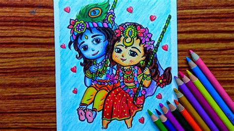 Cute 🥰 RadhaKrishna on Swing drawing tutorial easy step by step।lord ...