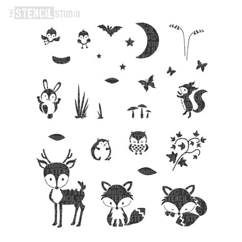 Woodland Tree & Animals Stencil Set - Save £15! | Wall stencil animal, Animal baby room, Animal ...