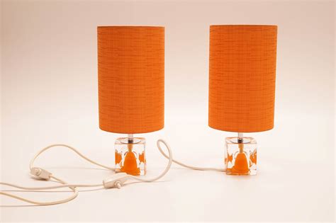 Pair of Space Age Table Lamps with Orange Shades - Galerie Libelle