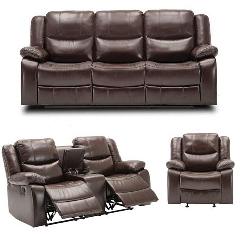 Red Barrel Studio® Sofa Set Manual Recliners With Cup Holders PU ...