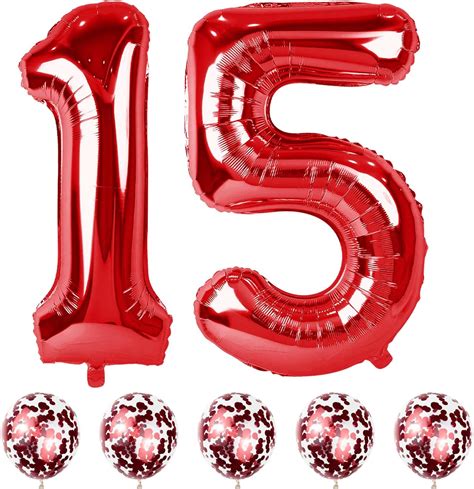 Amazon.com: 40 Inch 15 Foil Balloons Number, Large Red 15th Birthday ...