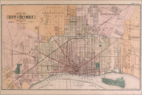 Vintography 24x36 Poster; Map of Detroit 1891; Antique Reprint