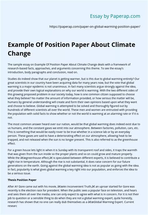 Example Of Position Paper About Climate Change Free Essay Example