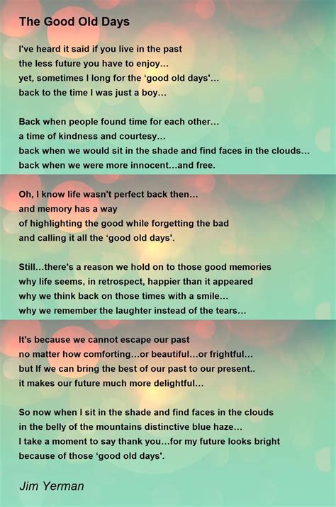 The Good Old Days - The Good Old Days Poem by Jim Yerman