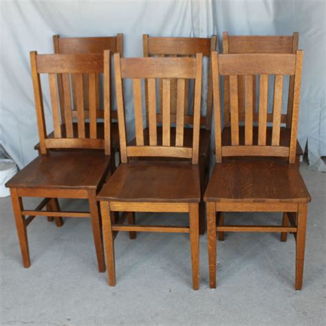 Bargain John's Antiques | Antique Set of Six Matching Oak Mission Arts and Crafts Dining Chairs ...