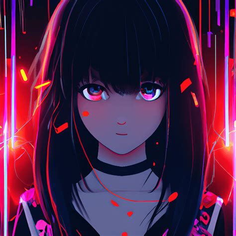 Anime Girl HD Black Hair High Details Style Neon Red Light 2D · Creative Fabrica