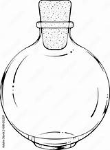 Vetor De Empty glass Round Vial Bottle For A Potion Or Alchemy With  sketch template