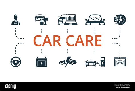 Car Care icon set. Monochrome simple Car Care icon collection. Technician, Car Painting, Car ...