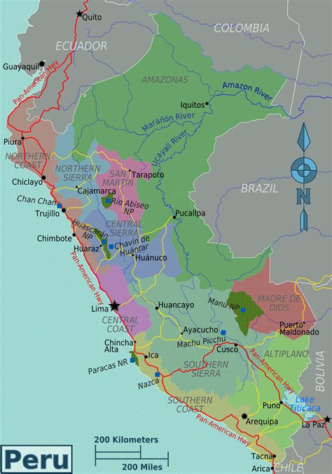 Large regions map of Peru | Peru | South America | Mapsland | Maps of the World