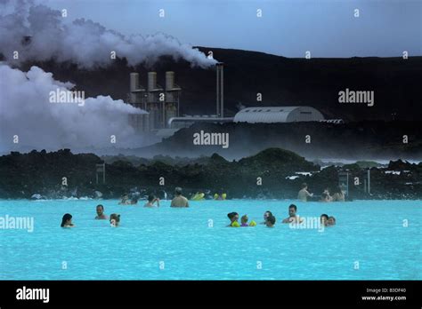 Blue Lagoon at the Svartsengi Geothermal power plant near Keflavik ...