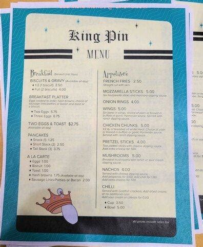 Menu at King Pin Lanes restaurant, Springfield