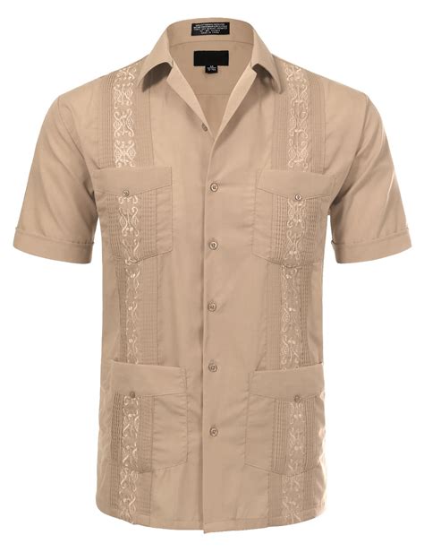 Allsense Men's Short Sleeve Cuban Guayabera Color Collared Shirts Party ...