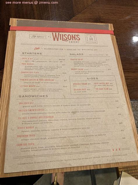 Menu at Wilson's Eatery restaurant, Raleigh