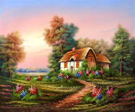 English Country Cottage,Cottages painting,Cottages oil painting,Cottages